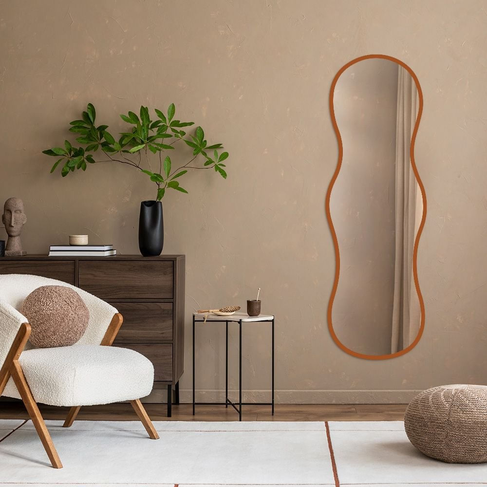 Espelho Decorativo Orgânico Ondas 55x160 De Parede Caramelo