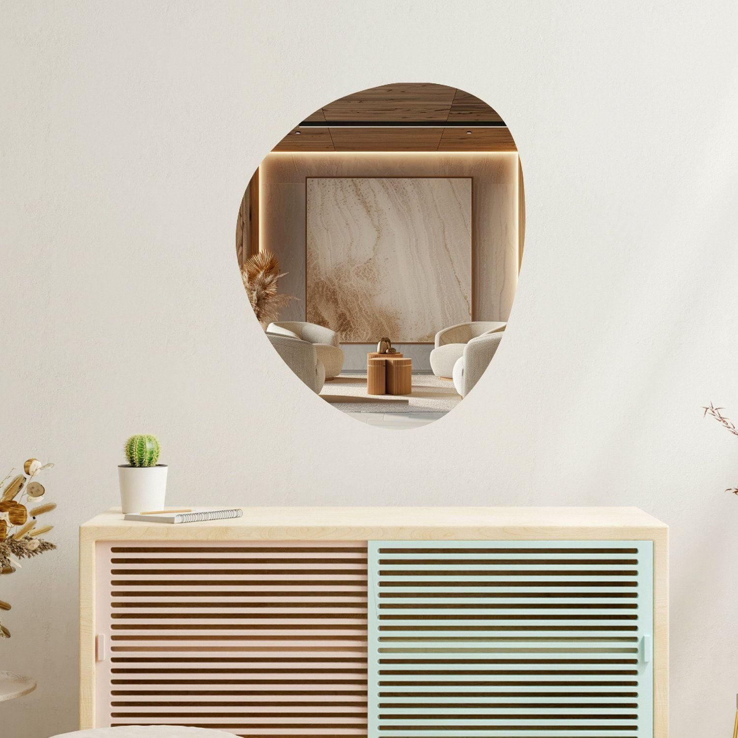 Espelho Orgânico 70cm X 58cm Com Fita Dupla Face Fácil Aplicação Cinza