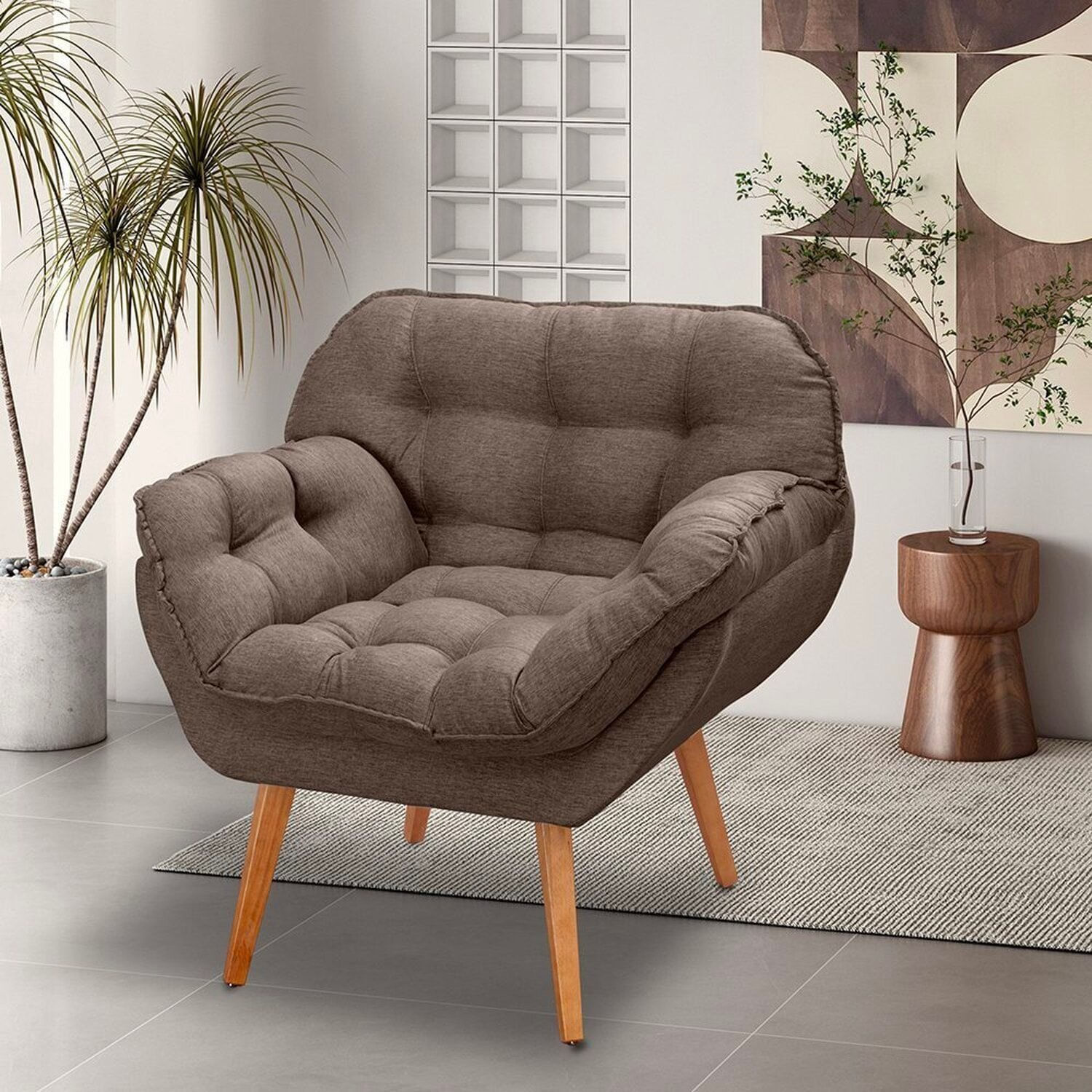 Poltrona Para Sala De Estar Pés Trapézio Miami Café