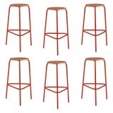 Conjunto 6 Banquetas Para Sala De Jantar Cumbuca Vermelho/naturale