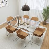 Conjunto Mesa De Jantar Retangular Tampo De Vidro 160cm X 75cm Smart Com 6 Cadeiras Lodelô Branco/serragem