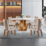 Conjunto Sala De Jantar Mesa Com Tampo De Vidro 6 Cadeiras Atena Espresso Móveis Castanho Cinamomo/pena Bege/off White