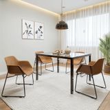 Conjunto Mesa De Jantar Retangular 120cm X 75cm Tampo De Vidro Com 4 Cadeiras Lodelô Preto/pinus