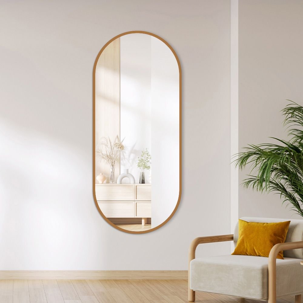 Espelho Decorativo Oval De Parede Modelo Cápsula Grande 70cm X 160cm Caramelo