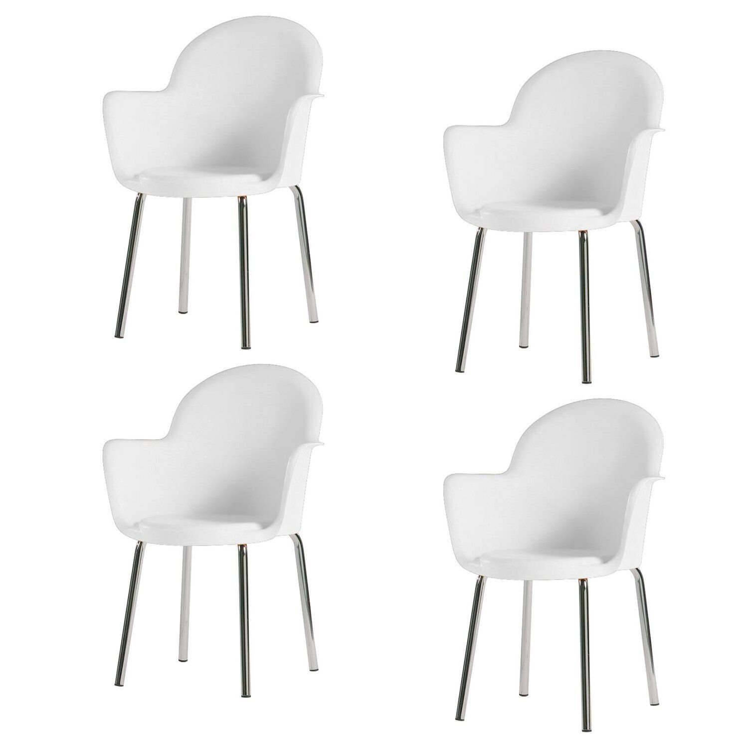 Conjunto 4 Cadeiras Base Tubular Fixa Boston Cromado/branco