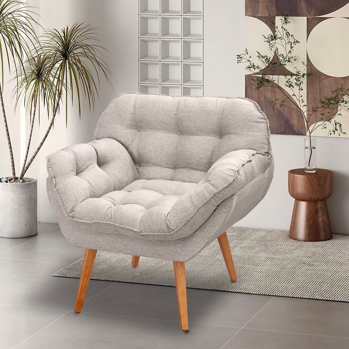 Poltrona Para Sala De Estar Pés Trapézio Miami Areia