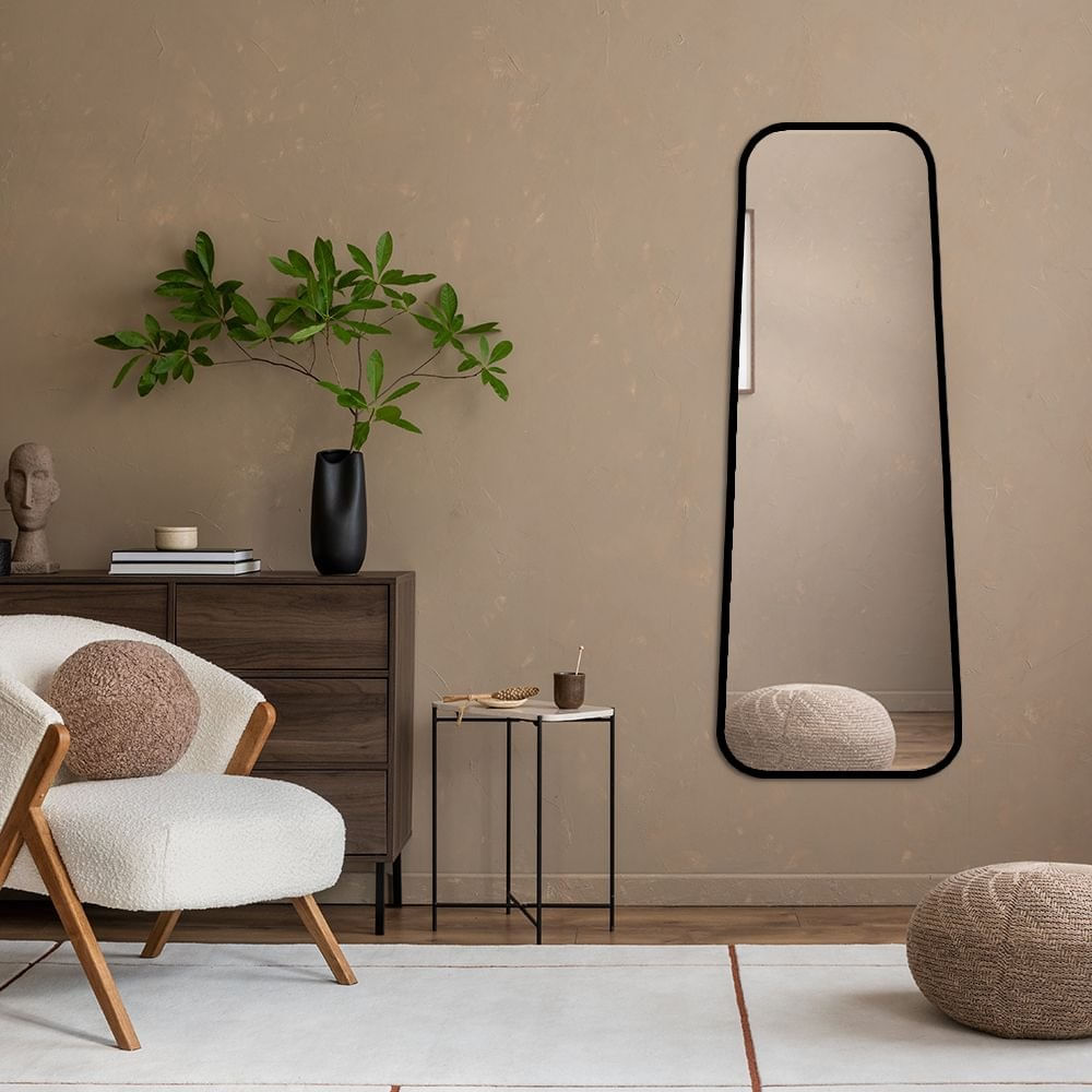 Espelho Decorativo Grande De Parede Trapézio 70cm X 160cm Preto