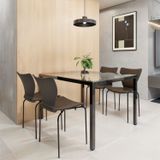 Conjunto Mesa De Jantar Retangular 120cm X 75cm Tampo De Vidro Com 4 Cadeiras Mono Preto