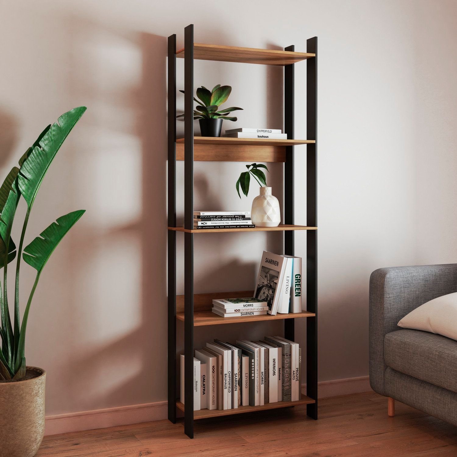 Estante Para Livros Industrial 5 Prateleiras Lamina Mel/preto