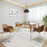 Conjunto Mesa De Jantar Retangular 120cm X 75cm Tampo De Vidro Com 4 Cadeiras Lodelô Branco/serragem