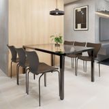 Conjunto Mesa De Jantar Retangular 160cm X 75cm Tampo De Vidro Com 6 Cadeiras Smart Preto