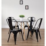 Conjunto Sala De Jantar Mesa Eiffel 120x75cm Tampo Mdf Com 4 Cadeiras Iron Preto