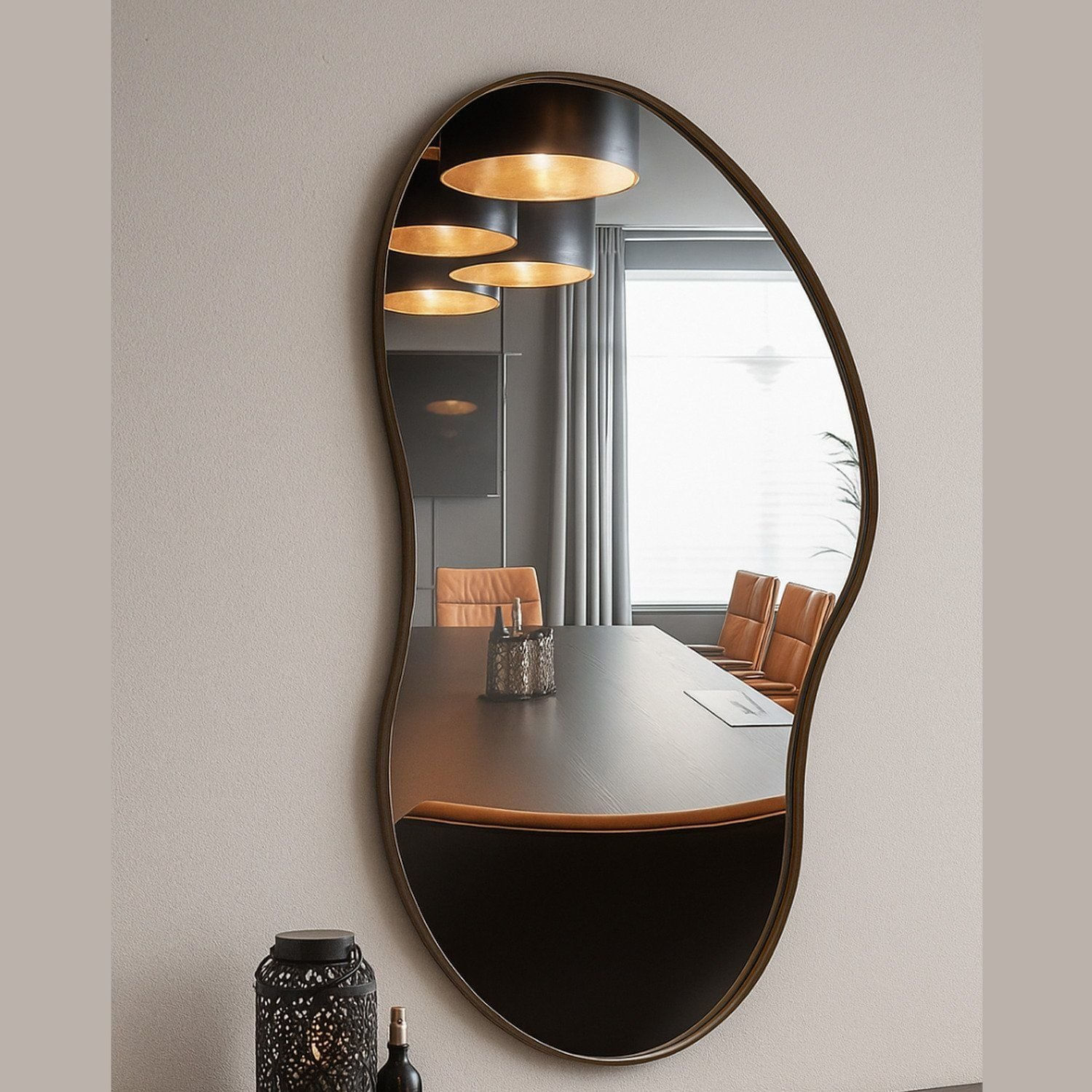 Espelho Orgânico 70x50cm Moldura Em Couro Ecológico Cloud Preto