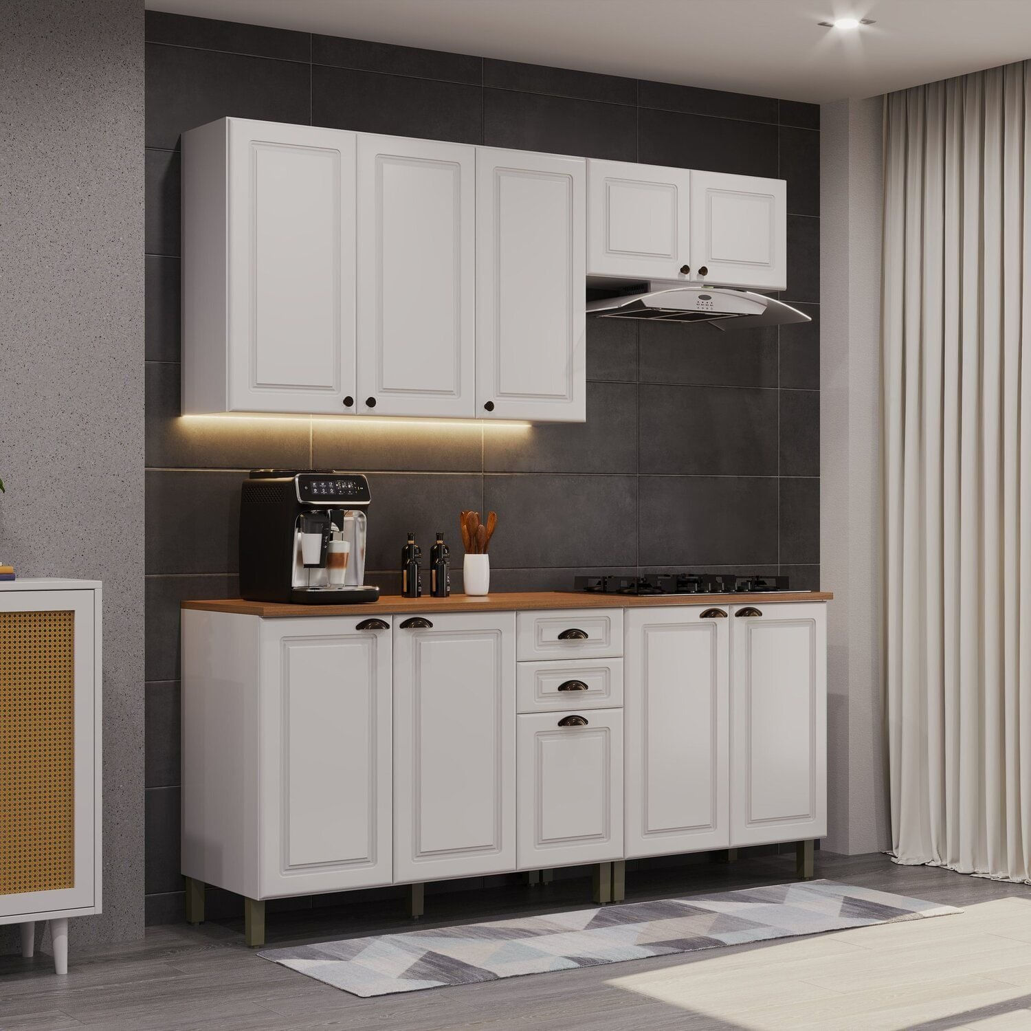 Cozinha Americana Modulada Compacta 4 Peças Paris Branco