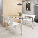 Conjunto Mesa De Jantar Retangular 160cm X 75cm Tampo De Vidro Com 6 Cadeiras Smart Branco