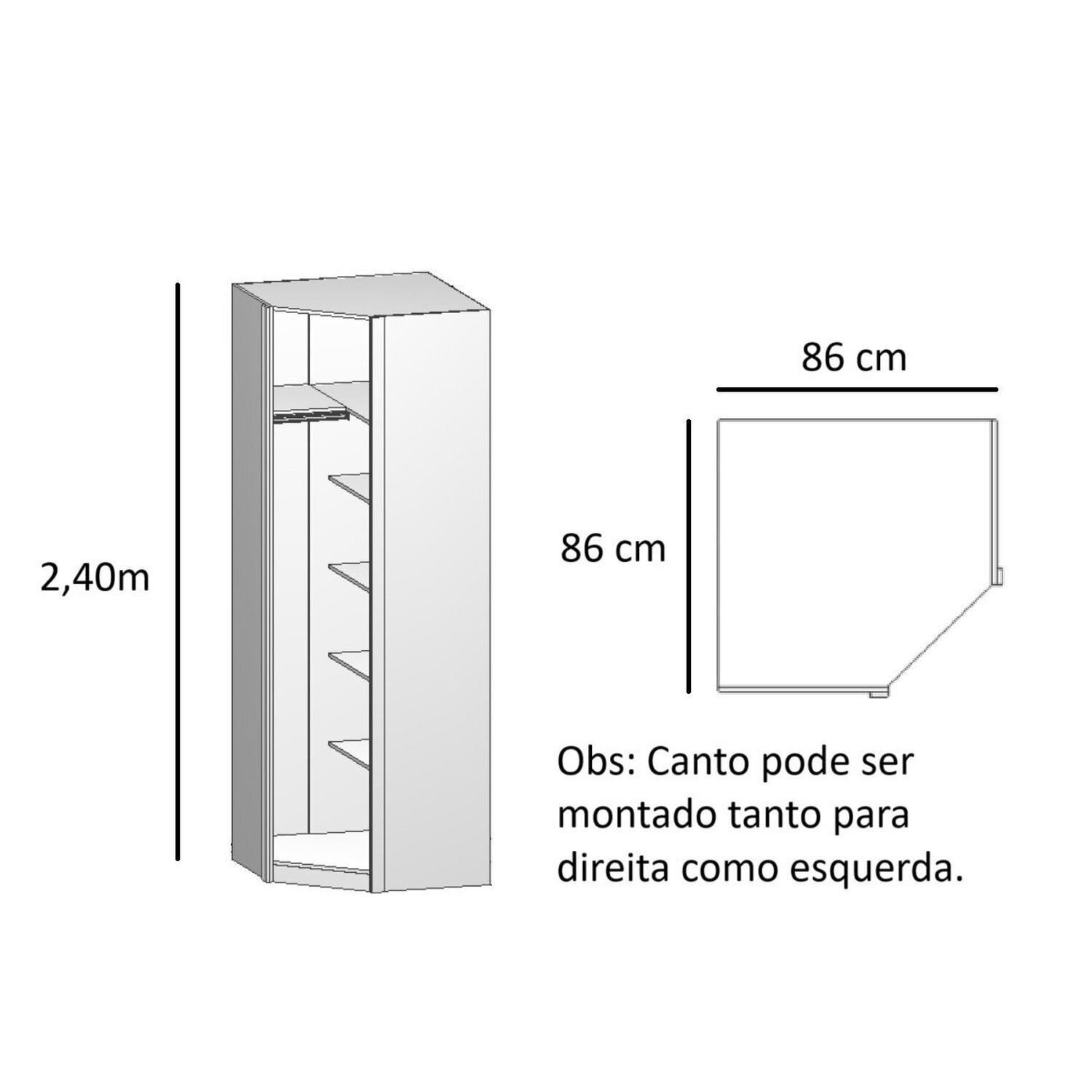Guarda-roupa 1 Porta Canto 100% Mdf 45 Clean Altezza Freijó/titânio ...
