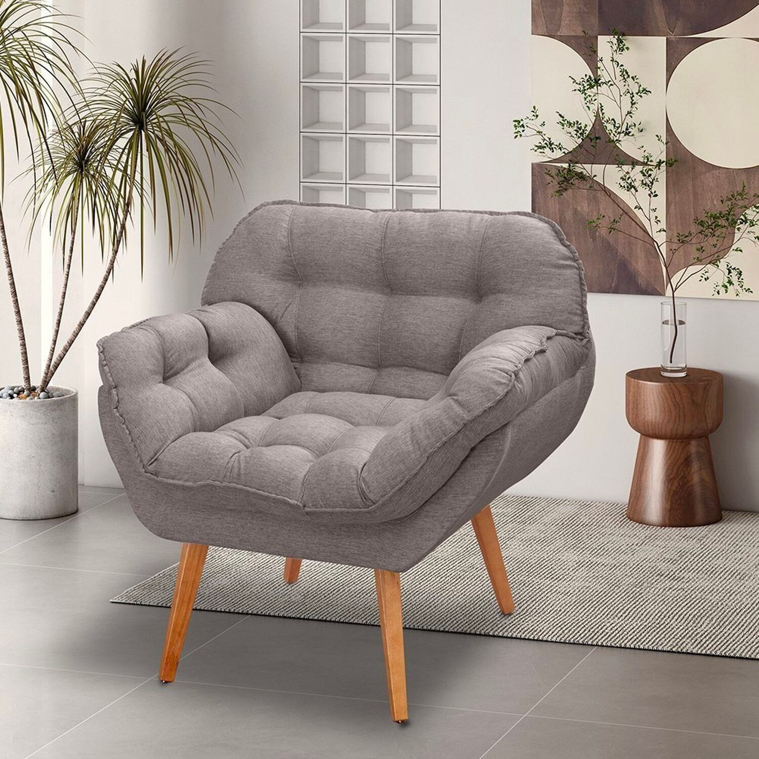 Poltrona Para Sala De Estar Pés Trapézio Miami Marrom