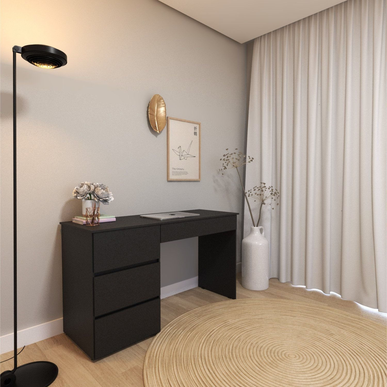 Escrivaninha Luxemburgo Com 4 Gavetas Preto