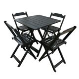 Conjunto Mesa E 4 Cadeiras Dobráveis Em Madeira Preto