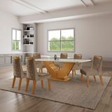 Conjunto Sala De Jantar Mesa Com Tampo De Vidro 6 Cadeiras Atena Castanho Cinamomo/pena Caramelo/off White