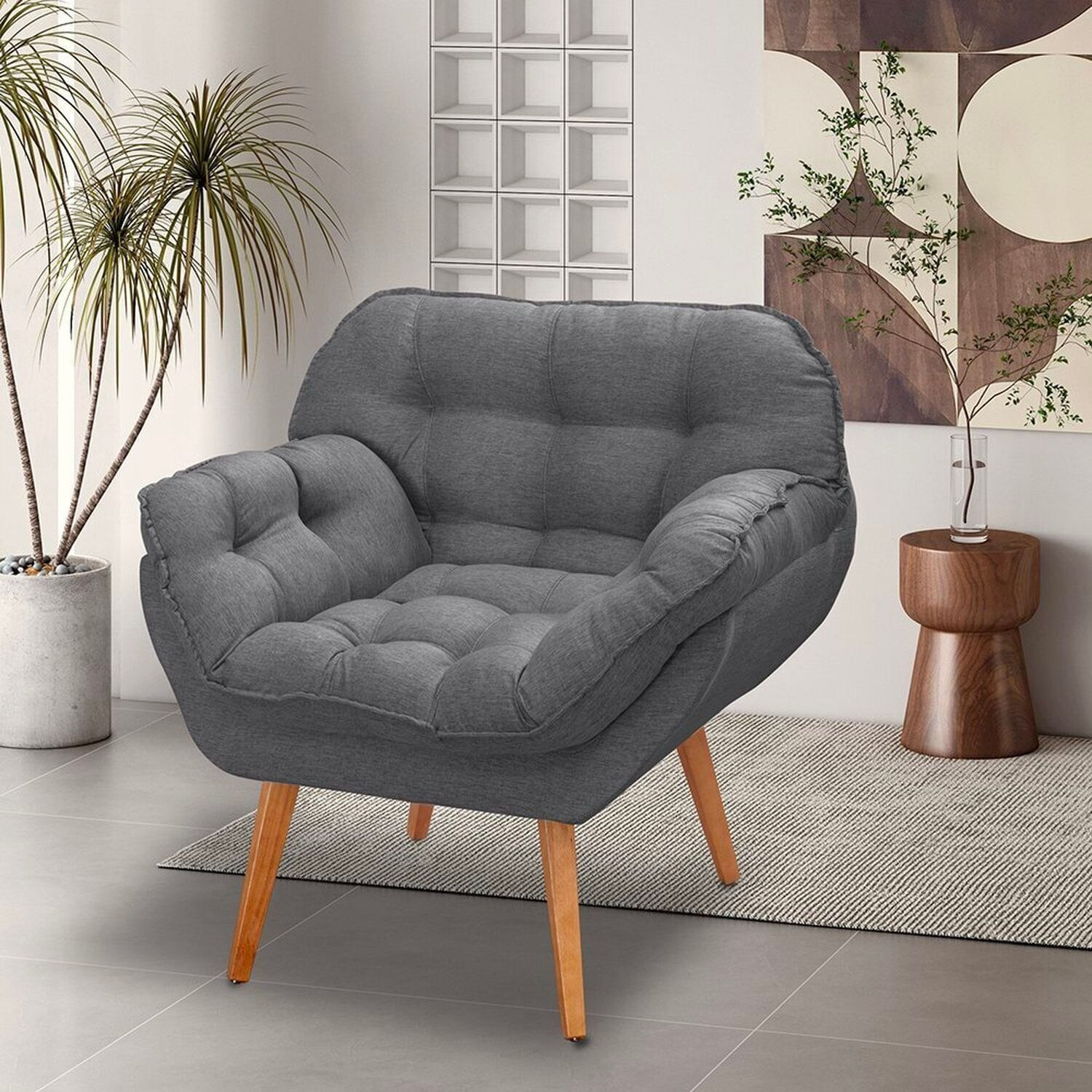 Poltrona Para Sala De Estar Pés Trapézio Miami Grafite