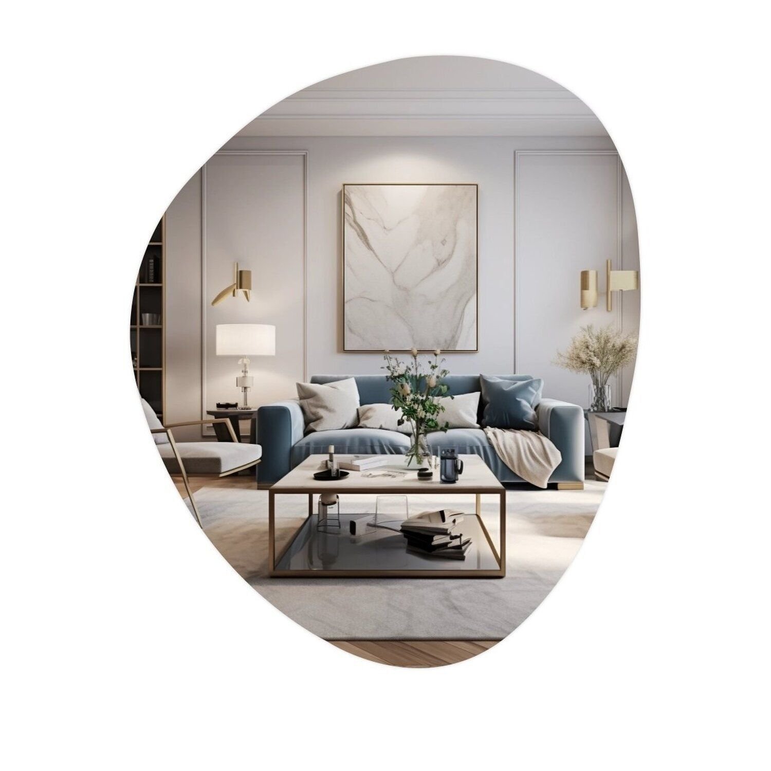 Espelho Orgânico 70cm X 58cm Com Suporte Fixação Cinza