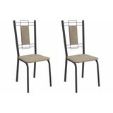 Cadeira Sala De Jantar Florença 2c005prf Aço Kit 2 Un Preto/linho Bege Fendi - Kappesberg