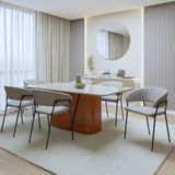 Conjunto Sala De Jantar Com Mesa Com Tampo De Vidro Luar E 6 Cadeiras Estofadas Espresso Móveis Frassino Off White/ Cinza