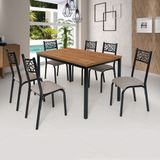Conjunto Jade Flex 1,36m Tampo Laminado Com 6 Cadeiras Preto Fosco/bege/amendoa
