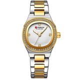 Relógio Feminino Casual De Quartzo Com Strass Em Aço Inoxidavel Impermeavel 3atm Branco Dourado