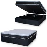 Cama Box Baú Casal King Colchão Com Molas Ensacadas City Pillow Top 193x203x64cm Hellen Preto/branco