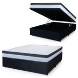 Cama Box Baú Casal Colchão Com Molas Ensacadas 138x188x63cm Dunas Hellen Branco/preto