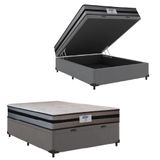 Cama Box Baú Casal Gazin Colchão Com Molas Ensacadas Vibe 138x188x63cm Cinza/preto