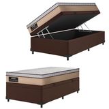 Cama Box Baú Solteiro Gazin Colchão Molas Ensacadas 88x188x65cm Maximus Bege/marrom