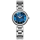 Relógio De Quartzo Feminino Design Fino Elegante Luminoso Em Aço Inoxidavel Azul Prata