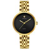 Relógio Feminino De Quartzo Minimalista Pulseira De Aço Inoxidável A Prova Dagua Preto Dourado