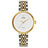 Relógio Feminino De Quartzo Minimalista Pulseira De Aço Inoxidável A Prova Dagua Branco Dourado