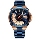 Relógio De Quartzo Masculino Casual Criativo À Prova Dagua Em Aço Inoxidável Azul Dourado