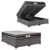 Cama Box Baú Casal Queen Colchão Gazin Com Molas Ensacadas Vibe 158x198x63cm Cinza/preto