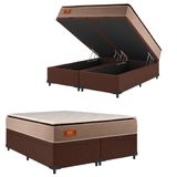 Cama Box Baú Casal Queen Gazin Colchão Com Molas Ensacadas 158x198x75cm Azera Branco/bege