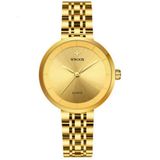 Relógio Feminino De Quartzo Minimalista Pulseira De Aço Inoxidável A Prova Dagua Dourado