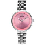 Relógio Feminino De Quartzo Minimalista Pulseira De Aço Inoxidável A Prova Dagua Rosa Prata