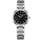 Relógio Feminino Minimalista Dial Quartzo Design Fino À Prova Dagua Preto Prata