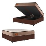 Cama Box Baú Casal King Gazin Colchão Com Molas Ensacadas 193x203x75cm Azera Branco/bege
