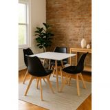 Jogo Jantar Mesa Eiffel Quadrada 80cm Mdf Branco E 04 Cadeira Leda Wood Preta