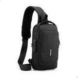 Bolsa Mochila Pochete Pochet Transversal Diagonal Ombro Anti-furto Usb À Prova D&#39;água Durabilidade - Preto