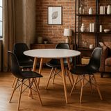Conjunto Sala Jantar Cozinha Mesa Leda Elegante 80cm 4 Cadeiras Eiffel Ergonomica Preta