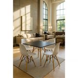 Conjunto Cozinha Sala Jantar Mesa Eiffel Quadrada 80cm Preta Com 4 Cadeiras Eiffel Eames Branca