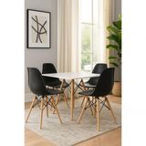 Conjunto Mesa Jantar Quadrada Eiffel 90cm Branca Mdf E 4 Cadeiras Eames Pretas