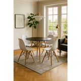Mesa Eiffel Eames 90cm Preta Com 4 Cadeiras Eiffel Branca Design Moderno Ideal Para Cozinha Ou Sala